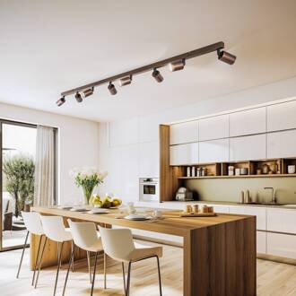 Plafondspot Top, verstelbaar, bruin, 8-lamps lineair donkerbruin mat