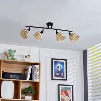plafondspot Youstin, 70,5 cm lang, bamboe 4-lamps, E14 hel hout