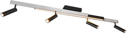Plafondspot Zeno, 4 spots, geborsteld aluminium/zwart, metaal geborsteld aluminium, zwart