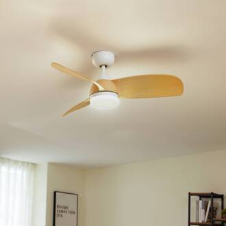 plafondventilator Enon, wit/houtkleurig, DC, stil wit, licht hout