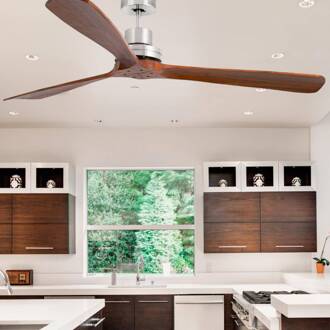 Plafondventilator Lantau-G, walnoot mat nikkel, bruin