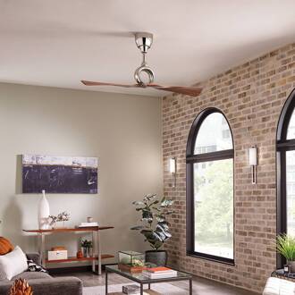 Plafondventilator Link, tweevleugelig walnoot, nikkel gepolijst