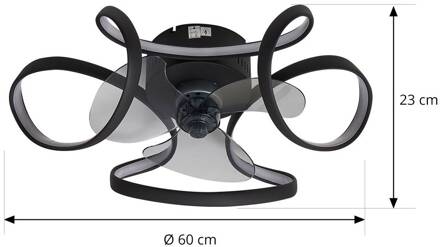 plafondventilator Lomata, zwart, stil, Ø 23 cm zwart, rookgrijs