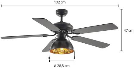 plafondventilator met verlichting Shamoian, stil, Ø 130 cm zwart, goud