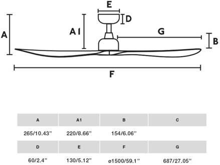 Plafondventilator Outwood, bruin, DC, stil, Ø 150 cm, IP44 bruin, eiken, wit