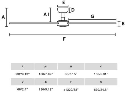 Plafondventilator Rudder, DC-motor, stil, Ø 132 cm, hout zwart, donker hout
