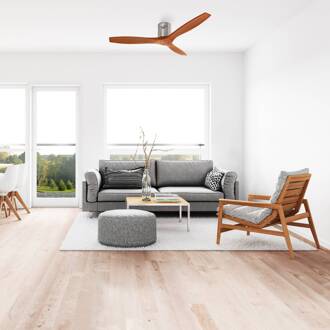 Plafondventilator Stem met houten bladen, hout donker nikkel mat, donkerbruin