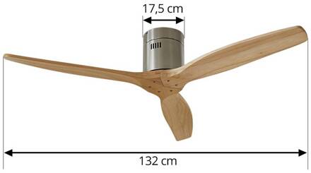 plafondventilator Vindur, nikkel, DC, stil, Ø 132 cm hout licht, nikkel