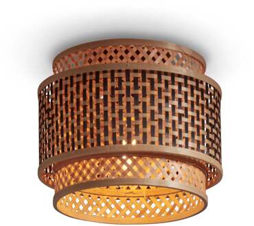 Plafonniere Bhutan - Bamboe|Zwart - Ø25cm Bruin