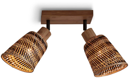 Plafonniere Java - Bamboe Naturel|Zwart - 28x15x24cm Bruin