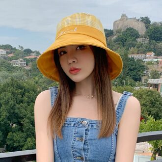 Plaid Emmer Hoeden Vrouwen Zomer Zonnebrandcrème Panama Hoed Brede Rand Opvouwbare Anti-Uv Zon Caps Outdoor Reizen Visser Hoed Strand Cap geel