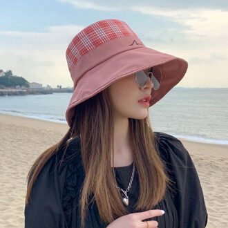 Plaid Emmer Hoeden Vrouwen Zomer Zonnebrandcrème Panama Hoed Brede Rand Opvouwbare Anti-Uv Zon Caps Outdoor Reizen Visser Hoed Strand Cap rood