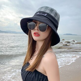 Plaid Emmer Hoeden Vrouwen Zomer Zonnebrandcrème Panama Hoed Brede Rand Opvouwbare Anti-Uv Zon Caps Outdoor Reizen Visser Hoed Strand Cap zwart