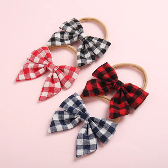 Plaid Headband For Baby Girls Big Bow Hairband Nylon Toddler Traceless Head Bands Newborn Headbands Summer Haarband Kids Gift