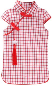 Plaid Jurken Voor 6M-3T Baby Meisjes Korte Mouwen Cheongsam Prinses Jurk Peuter Kid Baby Girl Party elegante Jurken Kleding Rood / 6-12 Months