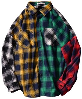 Plaid Shirt Lange Mouwen Voor Mannen Vrouwen Koppels Lente Herfst Losse Kleuraanpassing Hip-Hop Trend Dunne Shirt jas