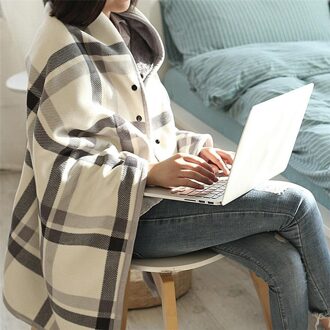 Plaid warm flanel + polar fleece deken kantoor benen knie gooi lui Wrap shawl wearable dikke deken met knop # wqy516