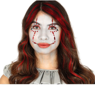 Plak diamantjes horror clown gezicht versiering rood/zwart Multi
