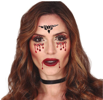 Plak diamantjes vampier gezicht versiering rood/zwart Multi