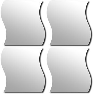Plak spiegel tegels - 4x stuks - glas - zelfklevend - 19 x 18 cm - curves