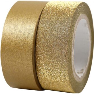 Plakband - 2x rollen - goudkleurig - 7 en 10 meter - glitter - washi tape - hobby - knutselen