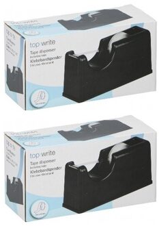 Plakband dispenser - 2x - zwart - 15 x 6 x 7 cm - inclusief plakband rol