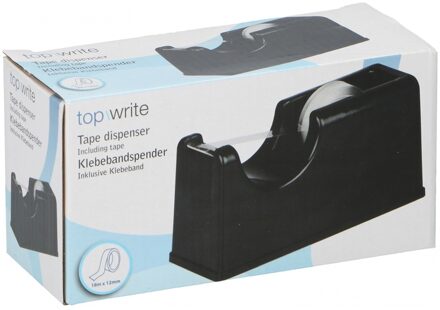 Plakband dispenser - zwart - 15 x 6 x 7 cm - inclusief plakband rol