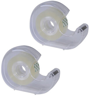 Plakband houder - 5x - 9,5 x 3 x 7 cm - transparant - kunststof - met plakband rolletje