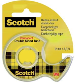 Plakband Scotch 665 12mmx6.3m dubbelzijdig + afroller