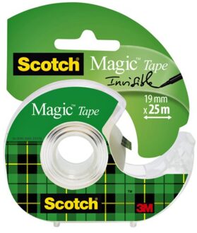 Plakband Scotch Magic 810 19mmx25m onzichtbaar + afroller Geel