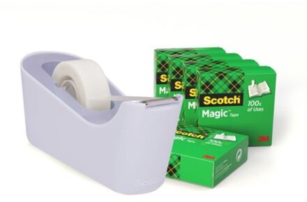 Plakbandhouder Scotch C18 lavendel + 6rol magic tape 19mmx33m