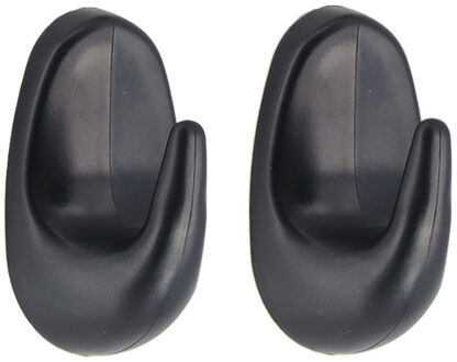 Plakhaakje - 4 x 3 x 7 cm - Zelfklevende ophang haakjes - 2x stuks - kunststof - zwart - keuken/badk