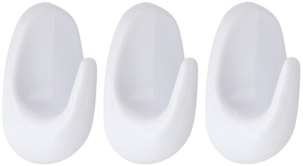 Plakhaakje - 4 x 3 x 7 cm - Zelfklevende ophang haakjes - 3x stuks - kunststof - wit - keuken/bad