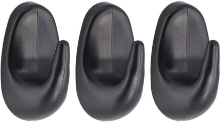 Plakhaakje - 4 x 3 x 7 cm - Zelfklevende ophang haakjes - 3x stuks - kunststof - zwart - keuken/badk
