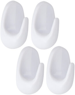 Plakhaakje - 4 x 3 x 7 cm - Zelfklevende ophang haakjes - 4x stuks - kunststof - wit - keuken/bad