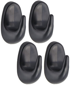 Plakhaakje - 4 x 3 x 7 cm - Zelfklevende ophang haakjes - 4x stuks - kunststof - zwart - keuken/badk