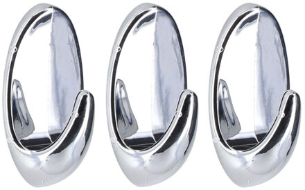 Plakhaakje - 4 x 4 x 7 cm - Zelfklevende ophang haakjes - 3x stuks - kunststof - zilver - keuken