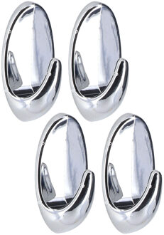 Plakhaakje - 4 x 4 x 7 cm - Zelfklevende ophang haakjes - 4x stuks - kunststof - zilver - keuken