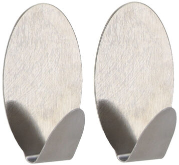 Plakhaakje ovaal - 4 x 3,5 x 7 cm - Zelfklevende ophang haakjes - 2x stuks - RVS - zilver