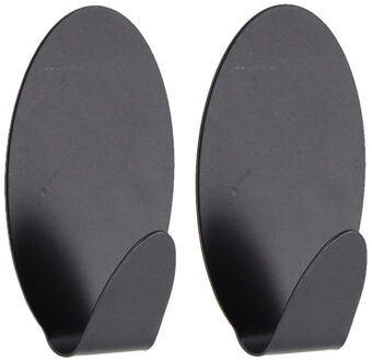 Plakhaakje ovaal - 4 x 3,5 x 7 cm - Zelfklevende ophang haakjes - 2x stuks - RVS - zwart
