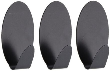 Plakhaakje ovaal - 4 x 3,5 x 7 cm - Zelfklevende ophang haakjes - 3x stuks - RVS - zwart