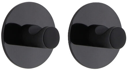 Plakhaakje rond - 2x stuks - Diameter 4 cm - Zelfklevende ophang haakjes - zink - zwart