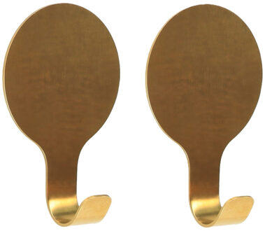 Plakhaakje rond - 2x stuks - goud - 6 x 2,5 x 10 cm - Zelfklevende ophang haakjes - RVS