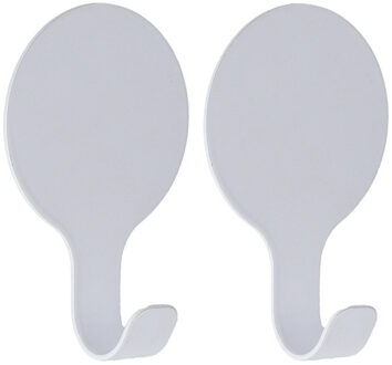 Plakhaakje rond - 2x stuks - wit - 6 x 2,5 x 10 cm - Zelfklevende ophang haakjes - RVS