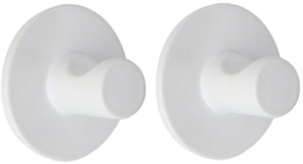 Plakhaakje rond - 2x stuks - wit - Diameter 4 cm - Zelfklevende ophang haakjes - zink