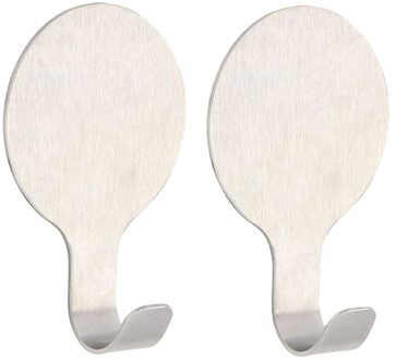 Plakhaakje rond - 2x stuks - zilver - 6 x 2,5 x 10 cm - Zelfklevende ophang haakjes - RVS