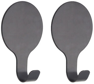 Plakhaakje rond - 2x stuks - zwart - 6 x 2,5 x 10 cm - Zelfklevende ophang haakjes - RVS