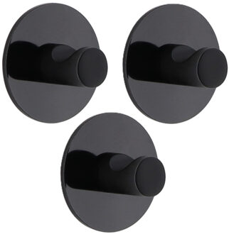 Plakhaakje rond - 3x stuks - Diameter 4 cm - Zelfklevende ophang haakjes - zink - zwart