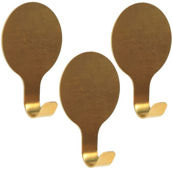 Plakhaakje rond - 3x stuks - goud - 6 x 2,5 x 10 cm - Zelfklevende ophang haakjes - RVS