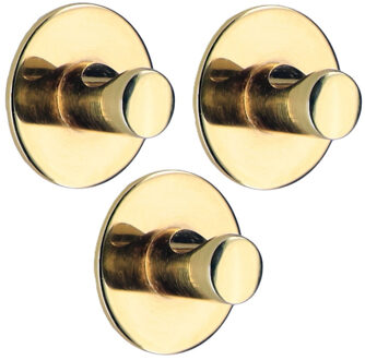 Plakhaakje rond - 3x stuks - goud - Diameter 4 cm - Zelfklevende ophang haakjes - zink